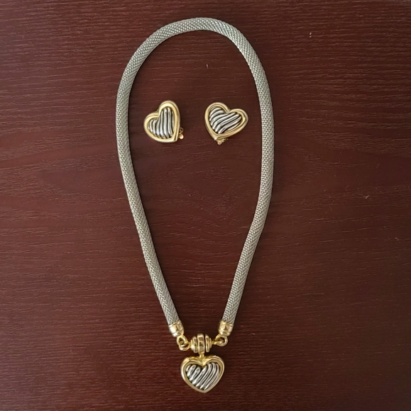 Vintage Heart Necklace and Earrings - Picture 1 of 9